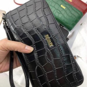 Embossed Crocodile Leather Wristlet (3 Colors)